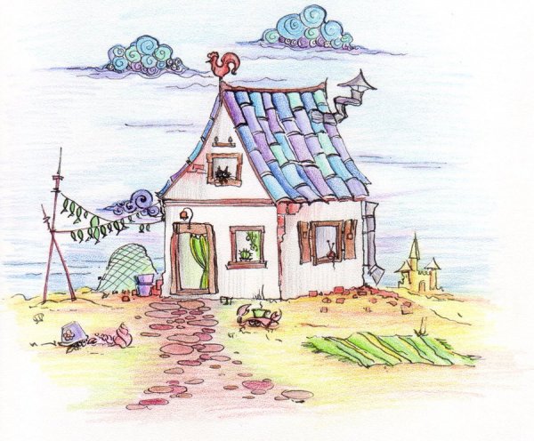 Рисование домик у моря
