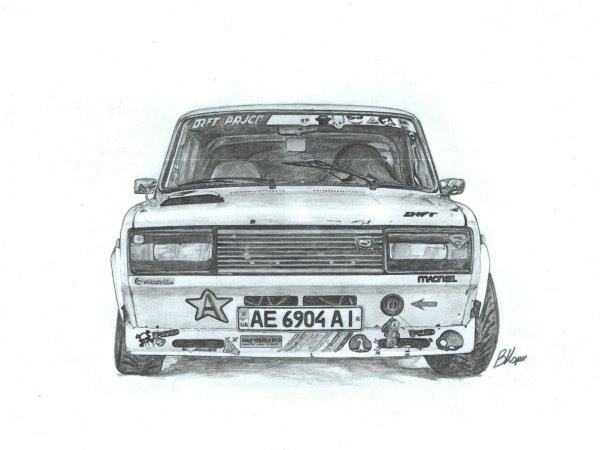 ВАЗ 2107 спереди карандашом