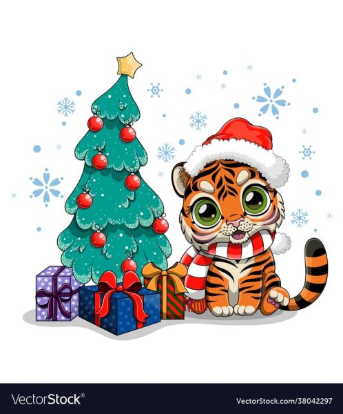 Раскраска Тигренок новогодний
