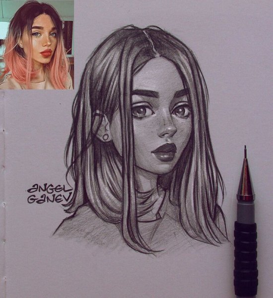 Рисунки девушек в скетчбук в стиле Angel Ganev