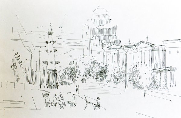 Пленер Этюд акварелью деревня