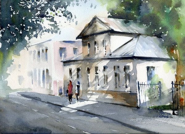 Етюд Плиннер село акварельный