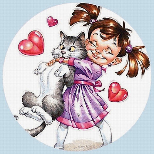 Девочка с котенком рисунок