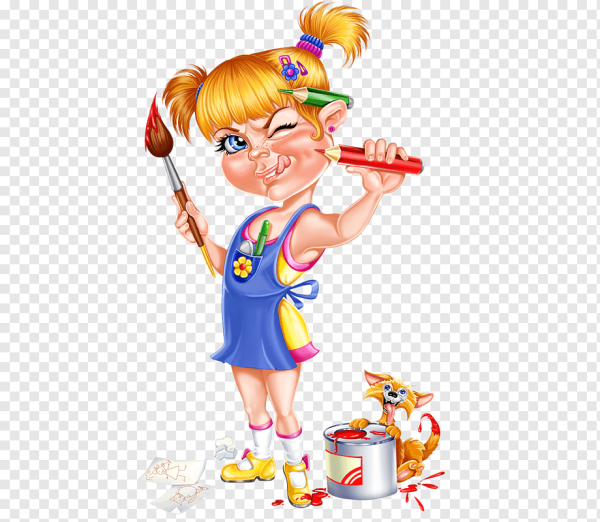 Мультяшная девочка с кистью