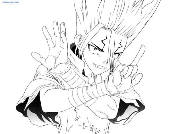 Сенку раскраска доктор Стоун