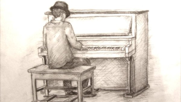 Человек за фортепиано рисунок