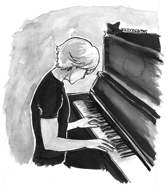 Мальчик играющий на пианино рисунок