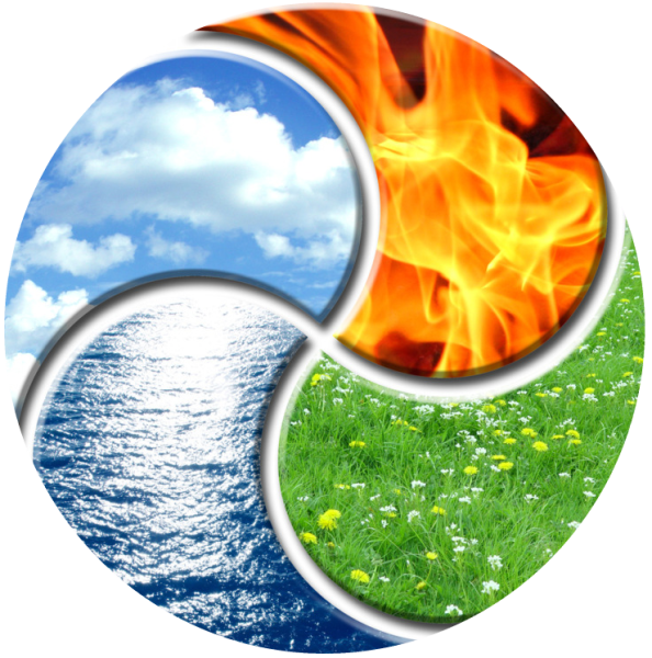 Элементы стихии огонь, вода, воздух и земля.