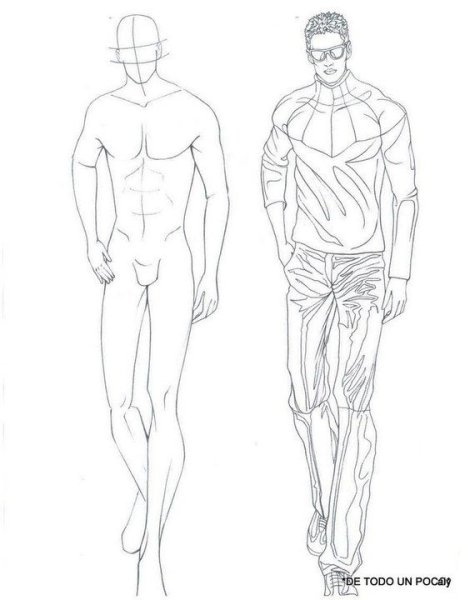 Эскиз мужской фигуры спереди и сзади