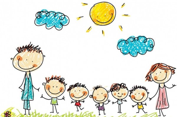 Многодетная семья нарисованная