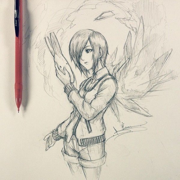 Тока из Токийского Гуля карандашом