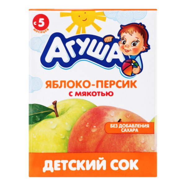 Агуша сок яблоко персик с мякотью 200мл штрих код