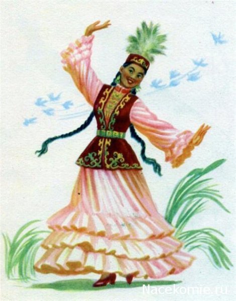 Казахская девушка в национальном костюме рисунок