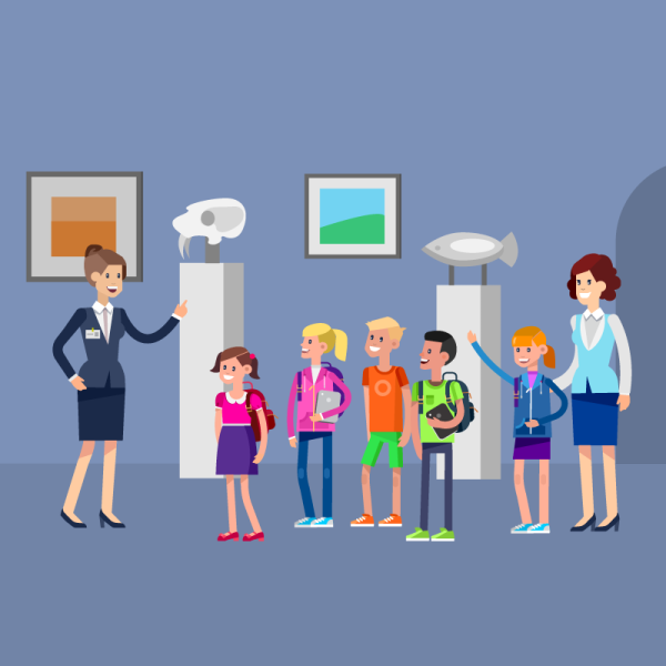 Учитель и ученики на экскурсии