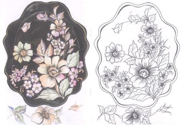 Жостовский поднос разукрашка