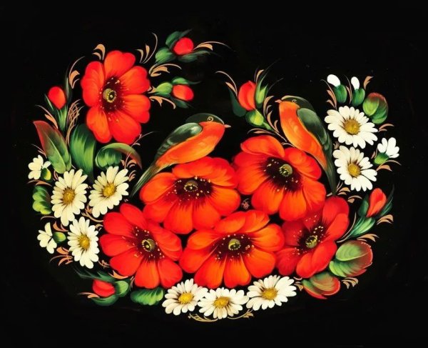 Живопись цветочной росписи Жостово.