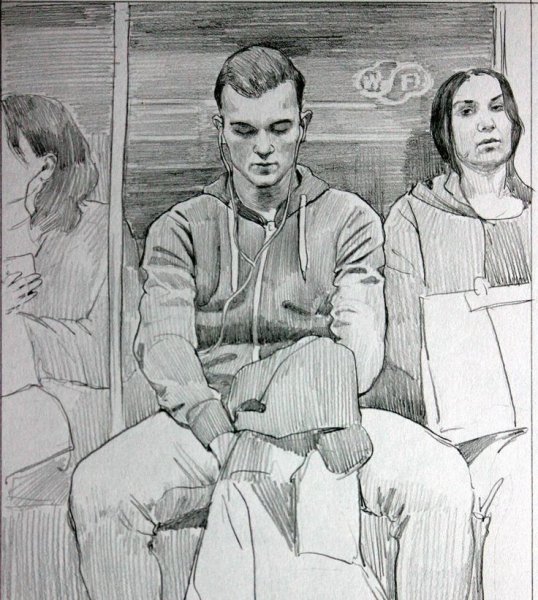 Композиция людей карандашом