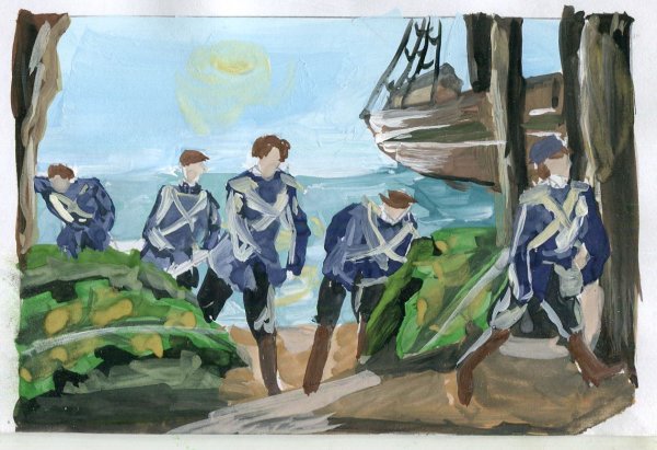 Многофигурная композиция гуашью