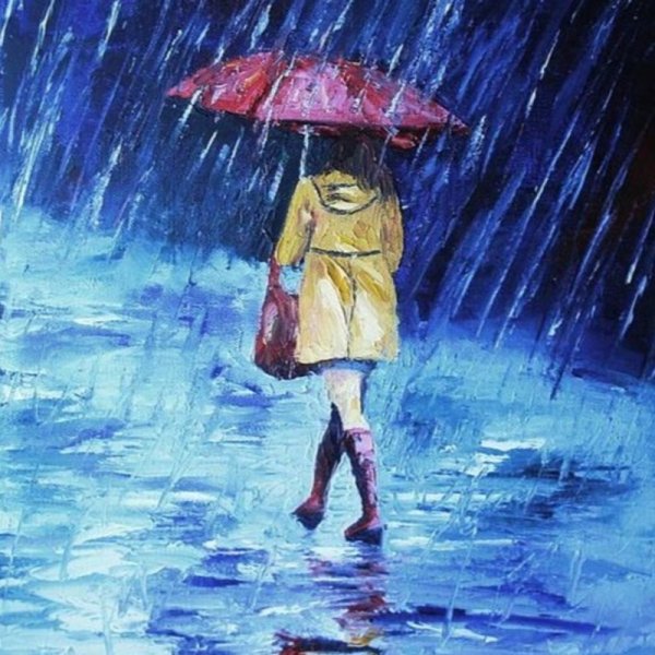 Девушка под зонтом с картиной