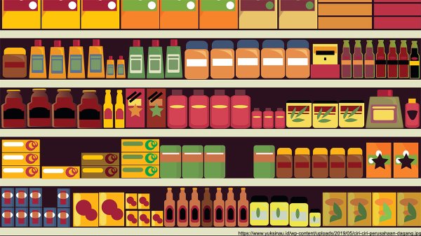 Прилавки в магазине для детей с продуктами