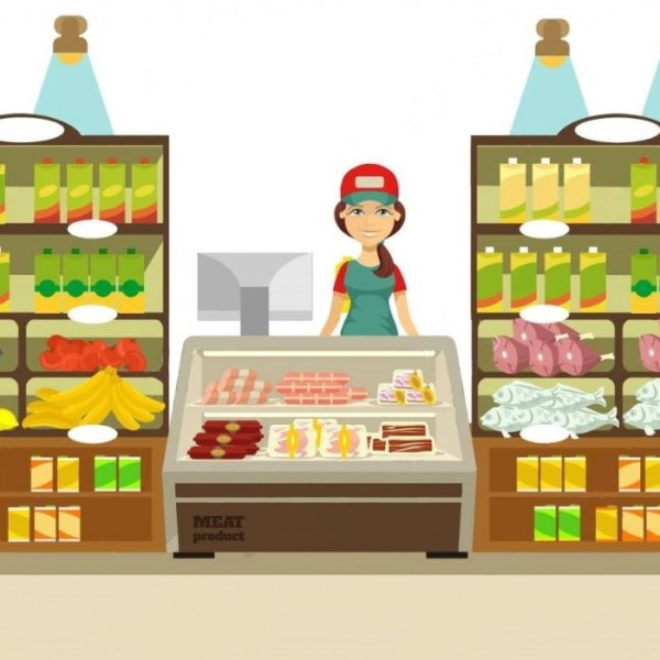 Прилавок с продуктами для детей