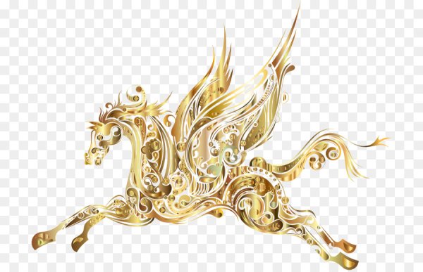 Золотая лошадь на белом фоне