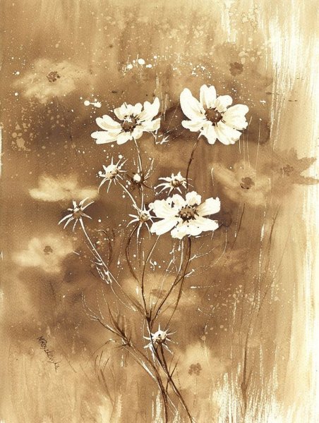 Акварель гризайль цветы