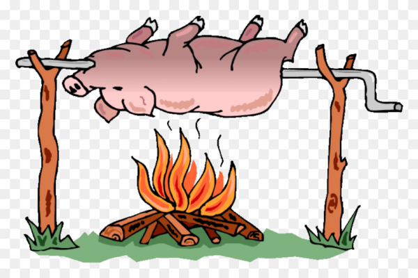 Свинья на вертеле на костре