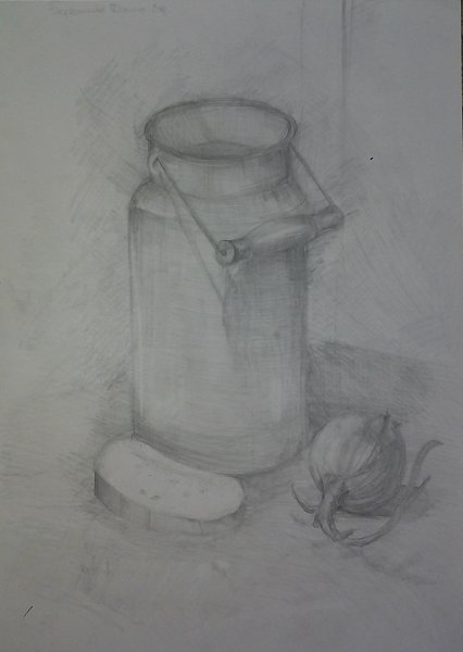 Натюрморт с бидоном карандашом