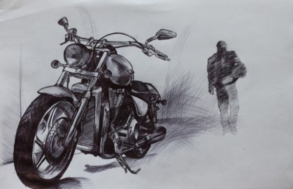 Мотоцикл рисунок карандашом