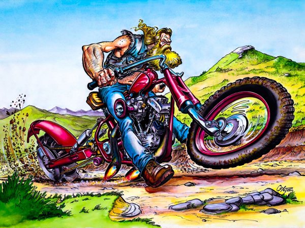 Карикатура мотоциклист