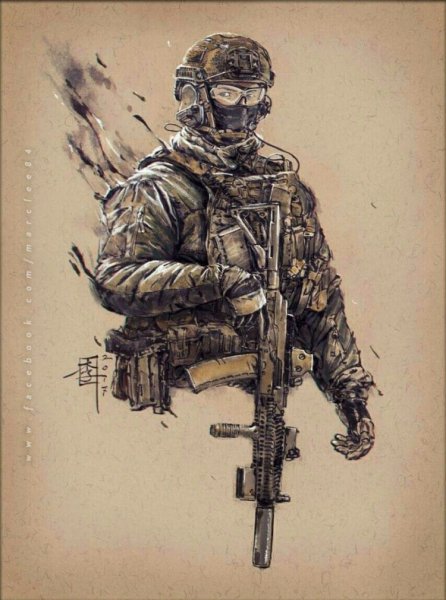 Эскиз тату солдат с автоматом