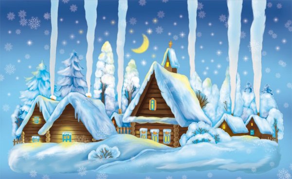 Зимняя деревня мультяшная