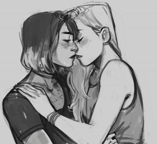 Эскиз поцелуй девушек