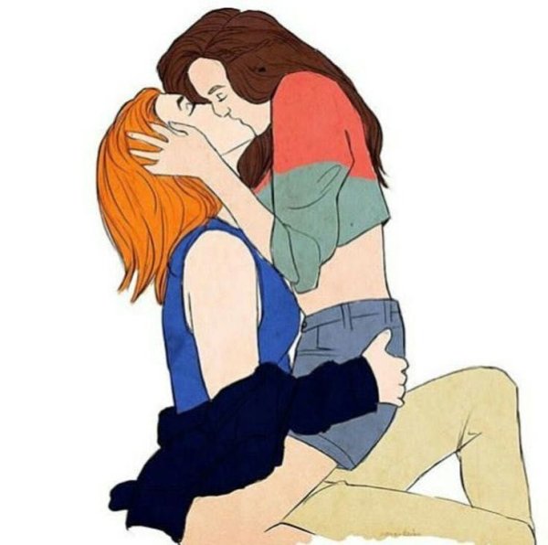 Поцелуй двух девушек рисунок