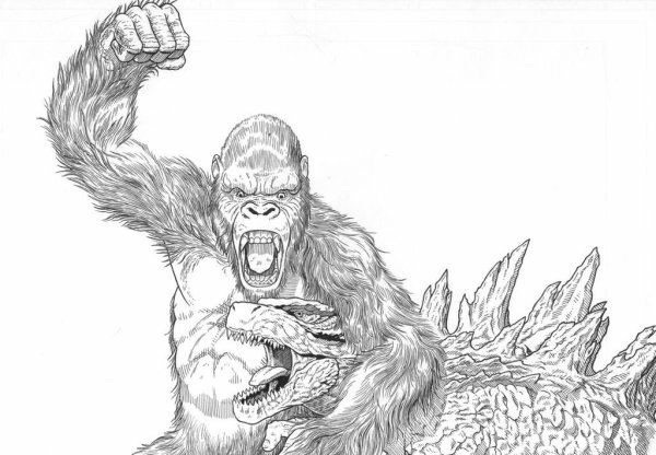 Раскраска Кинг Конг и Годзилла