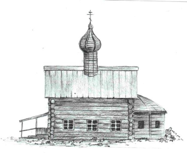 Деревянная Церковь карандашом