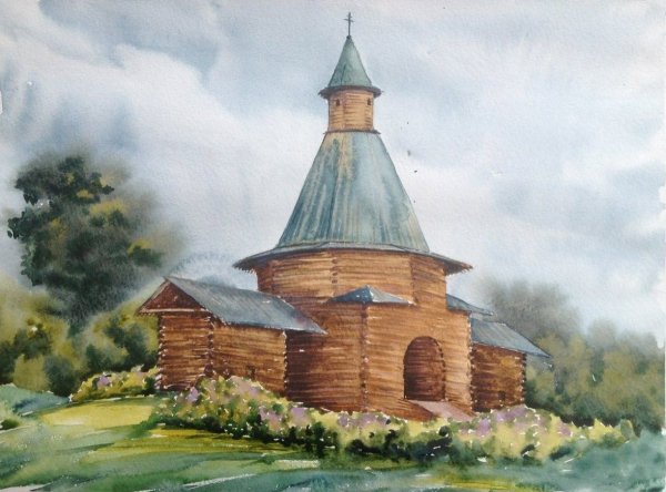 Шатровая Церковь Коломенское акварель