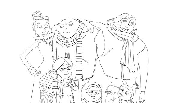 Раскраски Грю и Миньоны