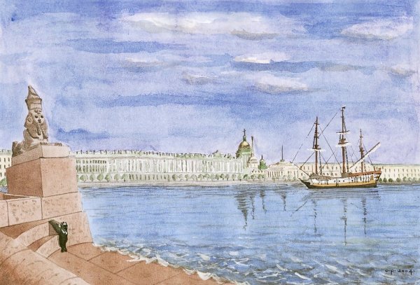 Набережная Невы в Санкт-Петербурге акварель