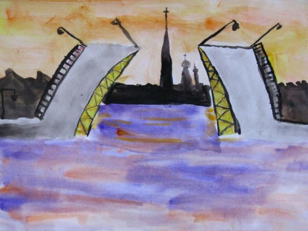 Река Нева акварель