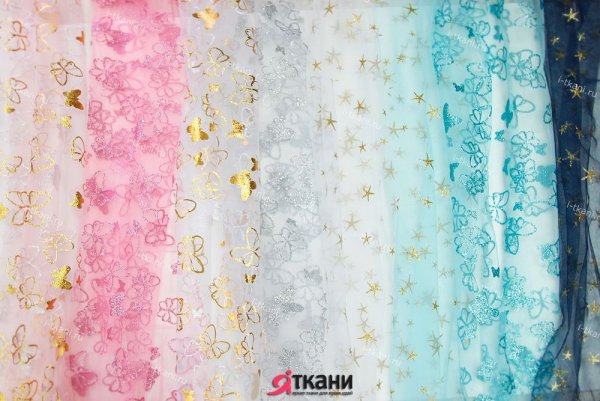 Фатин с бабочками ткань