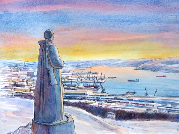 Памятник Алеше в Мурманске рисунок