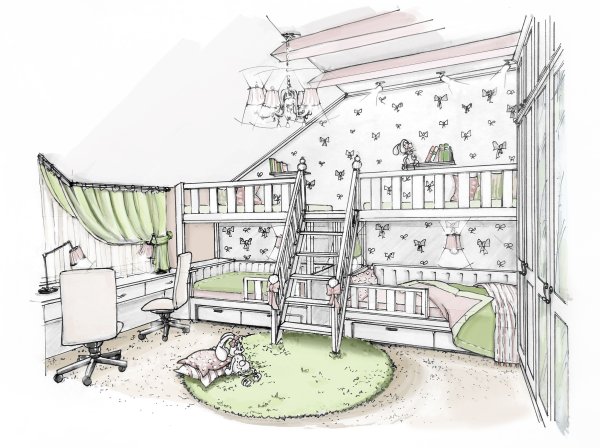 Раскраска комната для девочки