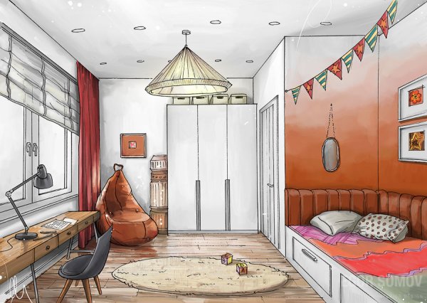 Нарисовать комнату девочки подростка