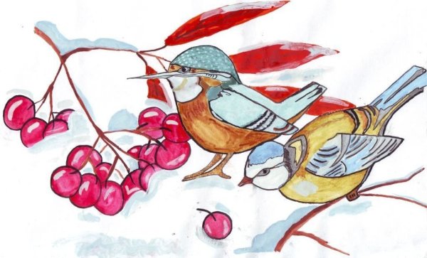 Рисование зимующие птицы