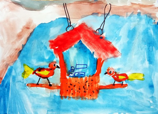 Рисование на тему зимующие птицы на кормушке