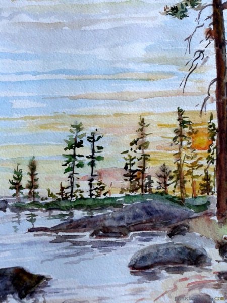 Природа Карелии Ладожское озеро акварель