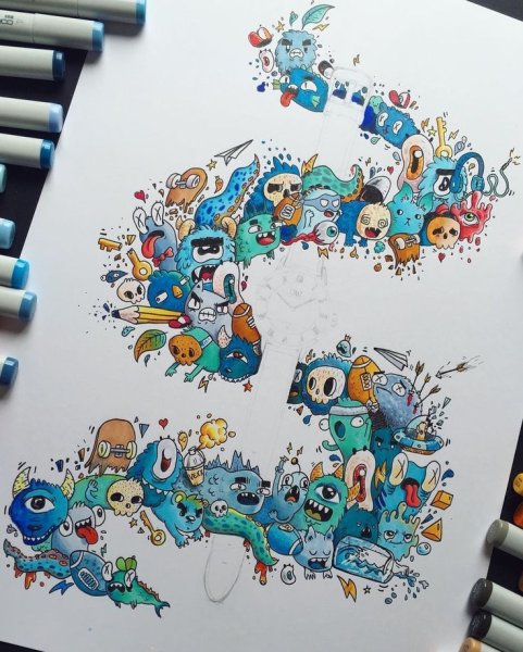 Дудл арт маркерами