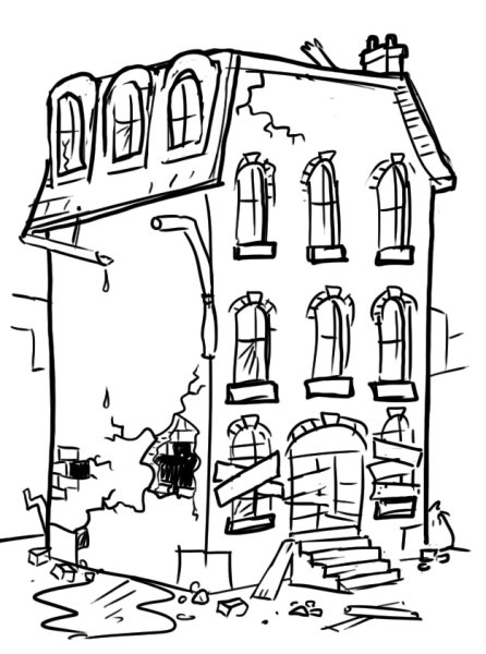 Рисование разрушенных зданий